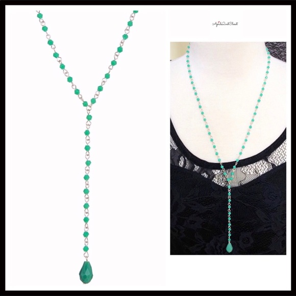 Aprils2ndCloset Jewelry - LONG JADE CRYSTAL BEADED PENDANT NECKLACE